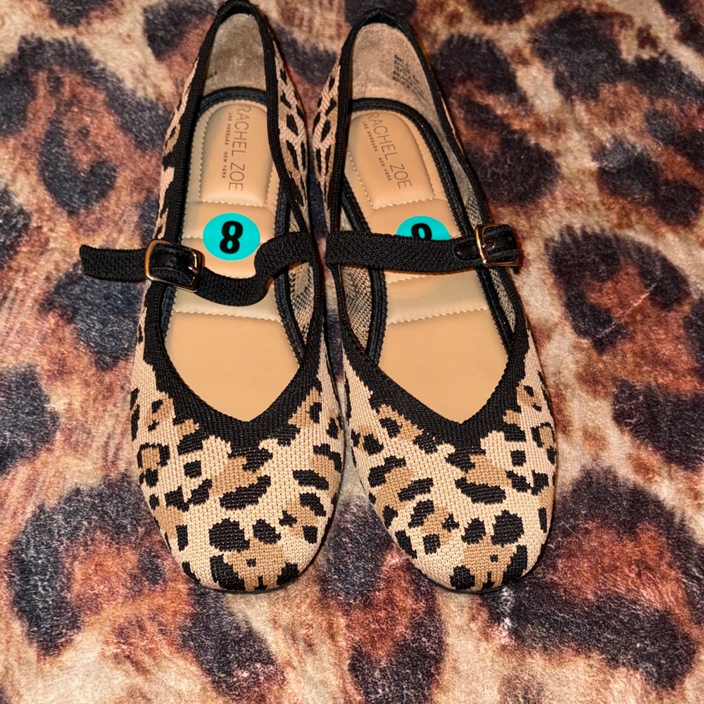 Rachel Zoe Leopard-Print Mary Jane Flats in Black and Tan